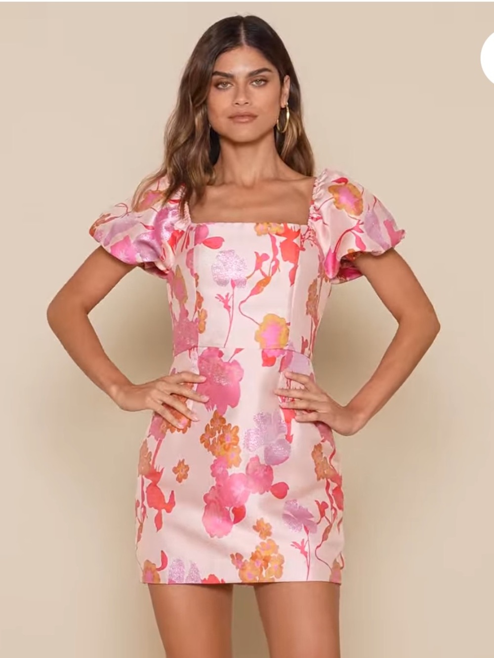 NWT Lulu's Pink & Coral Floral Puff-Sleeve Mini Dress - Picture 6 of 11